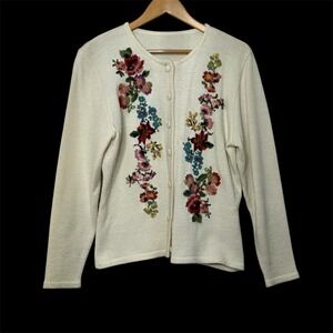 VTG Floral Cardigan Sweater Wool Blend Cottage Grandma Small Medium